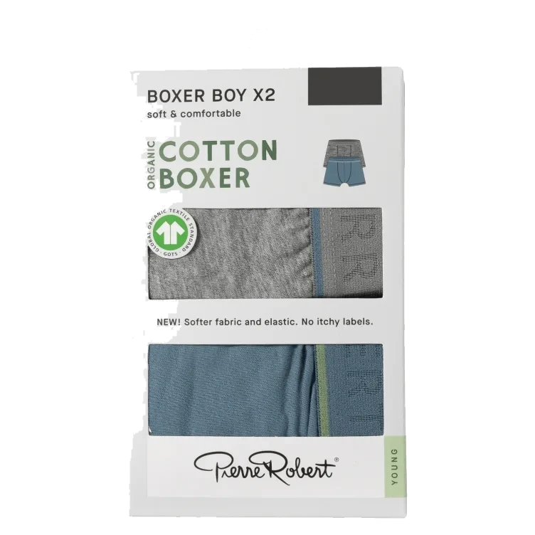 Cotton Boxer Jr Boy Greymel-lapisblue 146-152