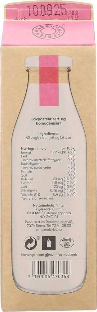 Økologisk laktosefri lettmjølk