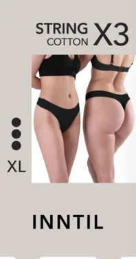 Women's String, 3-pack, Black, Xl