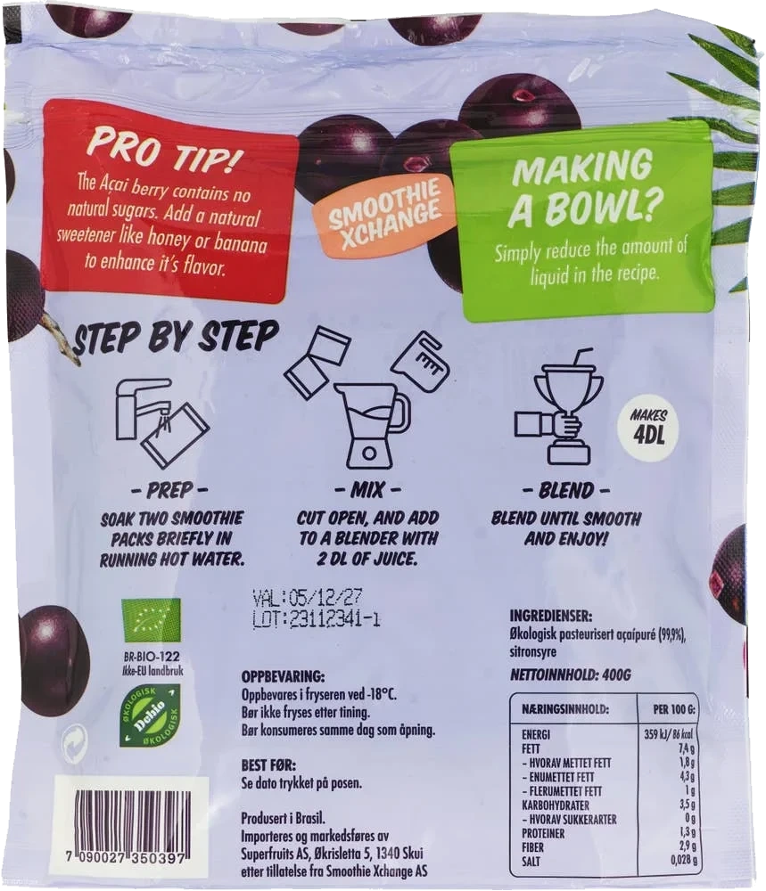Økologisk açaí smoothie pack