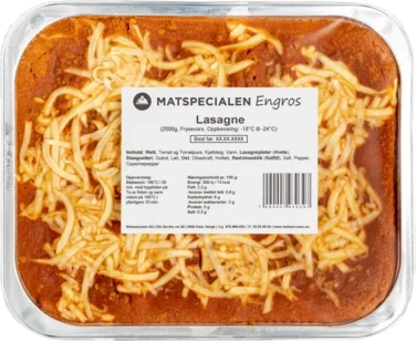 Lasagne, 2500g, Frossen, Matspecialen Engros