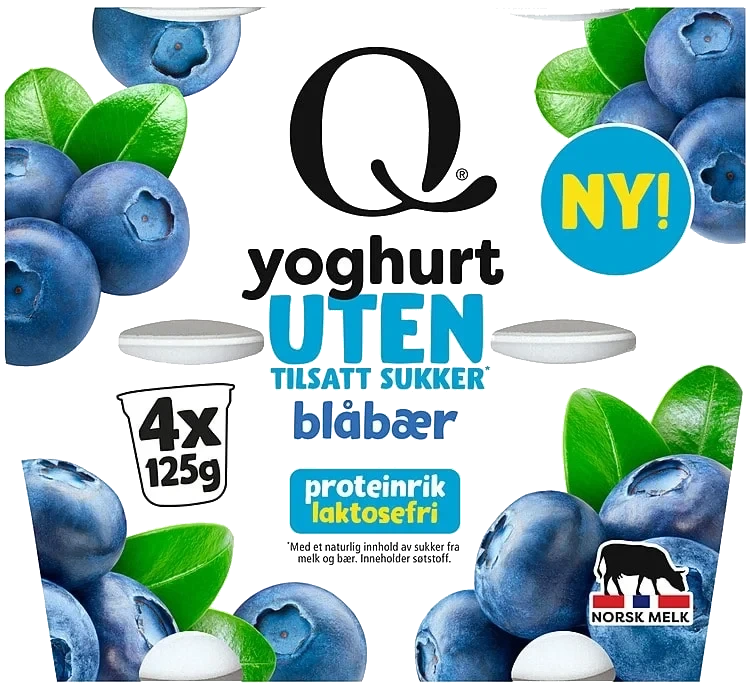 Yoghurt u/Sukker Blåbær 4x125g Q
