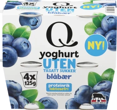 Yoghurt u/Sukker Blåbær 4x125g Q