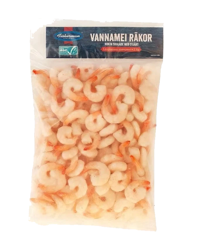 Vannameiräkor Kokta Skalade med Stjärt ASC Fryst