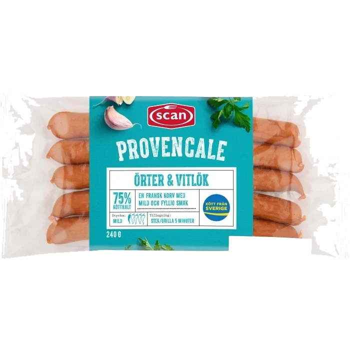 Kryddkorv Provencale Örter Vitlök 75% Kötthalt 240g Scan