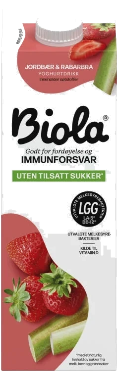 Biola Syrnet Melk Jordbær/Rabarbra uten 1000g Tine