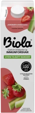 Biola Syrnet Melk Jordbær/Rabarbra uten 1000g Tine
