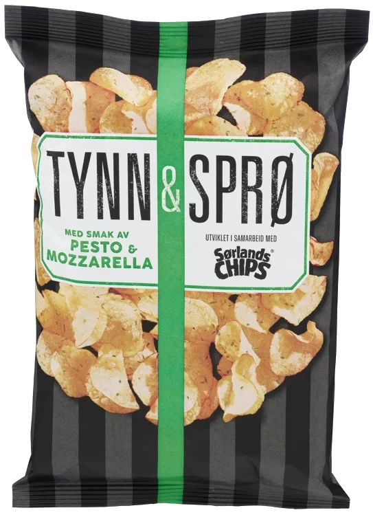 Tynn&Sprø Chips Pesto&Mozza 150g Sørlandschips