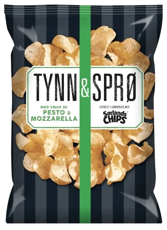 Tynn&Sprø Chips Pesto&Mozza 150g Sørlandschips