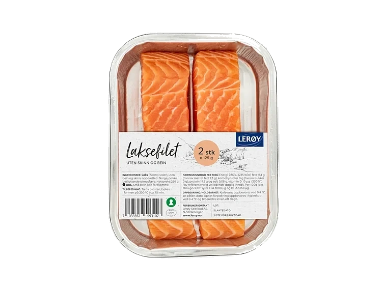 Laks Porsjoner u/Skinn 2x125g Lerøy