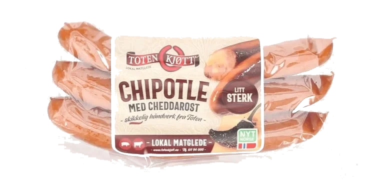 Chipotlepølse m/Cheddar 230g Toten Kjøtt