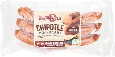 Chipotlepølse m/Cheddar 230g Toten Kjøtt