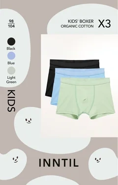 Kids' Boxer, 3-pk, Black/blue/light Green, 98-104
