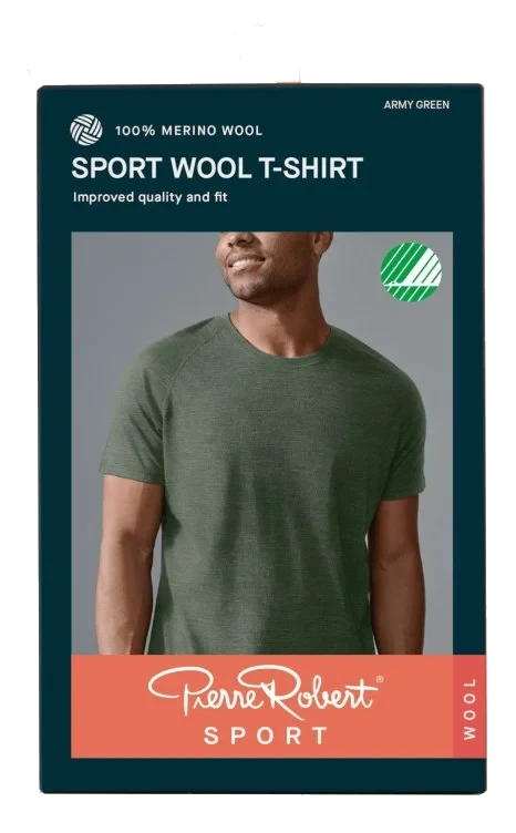 Wool T-Shirt Men Army Green Xl Pierre Robert
