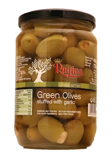 Regina Grønne Oliven m/Hvitløk 720g