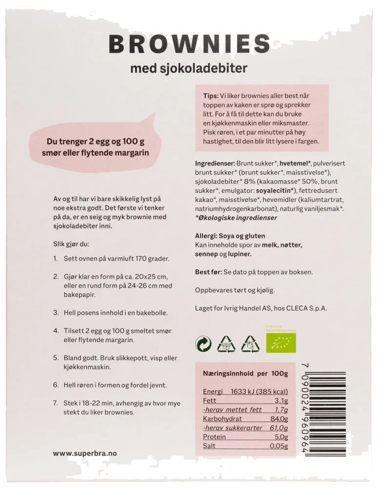 Brownies bakemiks med sjokoladebiter