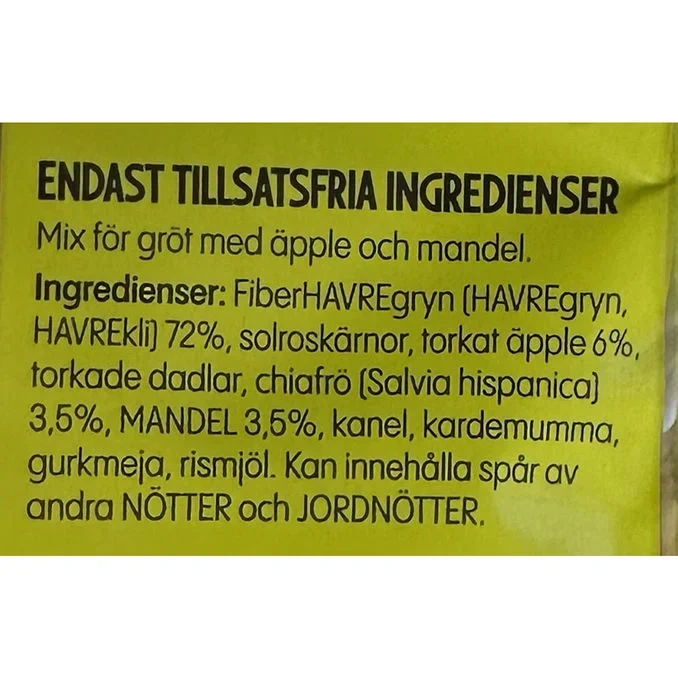 Havregröt Äpple, Mandel & Chia