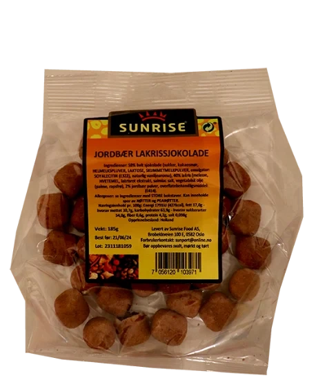 Sunrise Jordbær Lakrissjokolade 185g