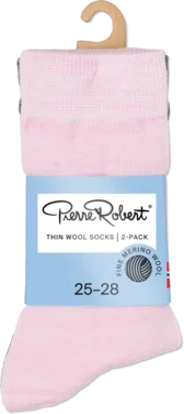 Thin Wool Socks Kids X2 Pink/grey 25-28