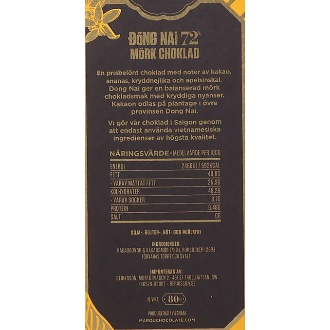 Mörk Chokladkaka Dong Nai 72%