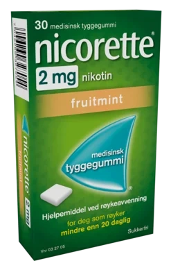 Nicorette Fruitmint Tyggegummi 2 mg Nikotin, 30 Stk, Slutte Å Røyke