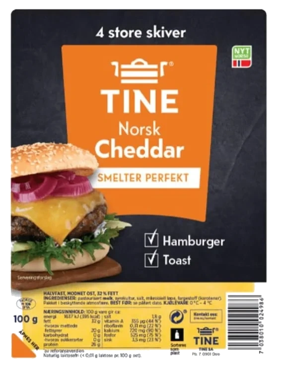 Cheddar Norsk 4 skiver 100g Tine