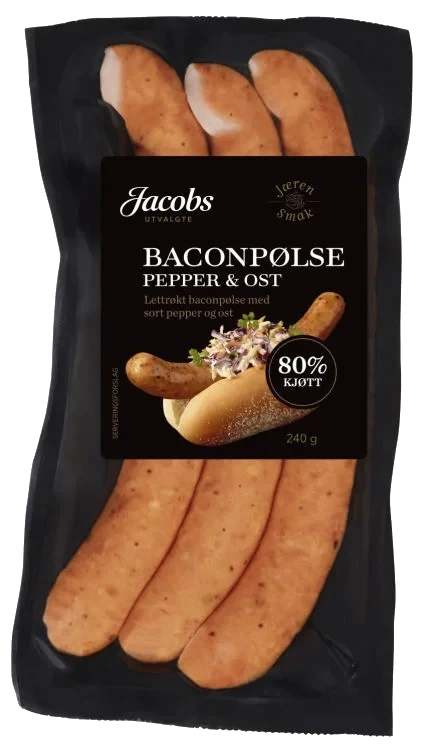 Baconpølse Pepper&Ost 240g Jacobs Utvalgte