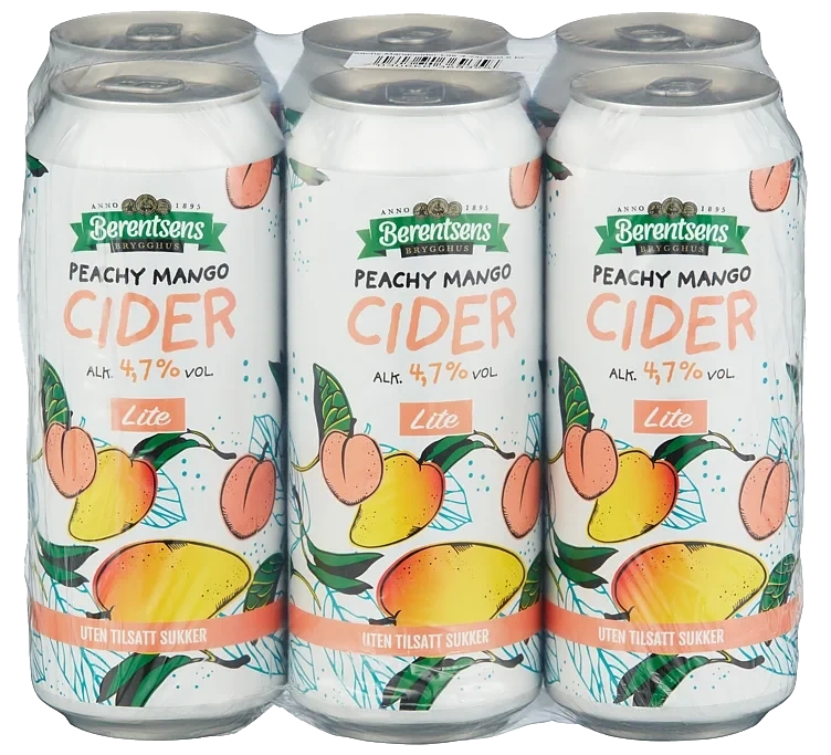 Peachy Mangocider Lite 0,5lx6 boks Berentsens