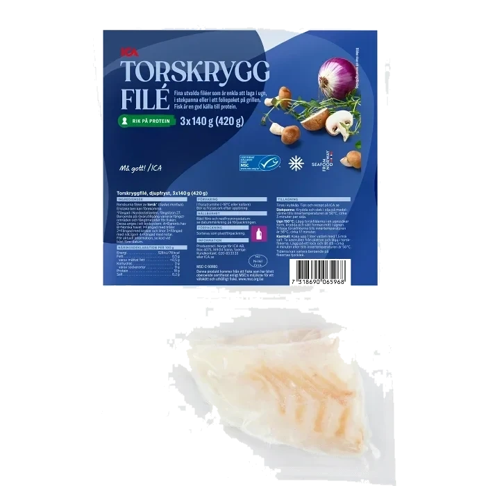 Ryggfilé av Torsk Fryst 3-p 420g ICA