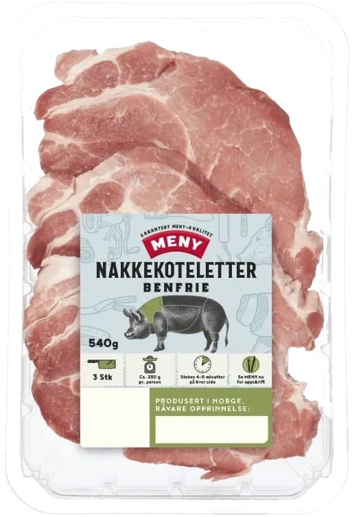Svin Nakkekotelett u/Ben 540g 3pk Meny