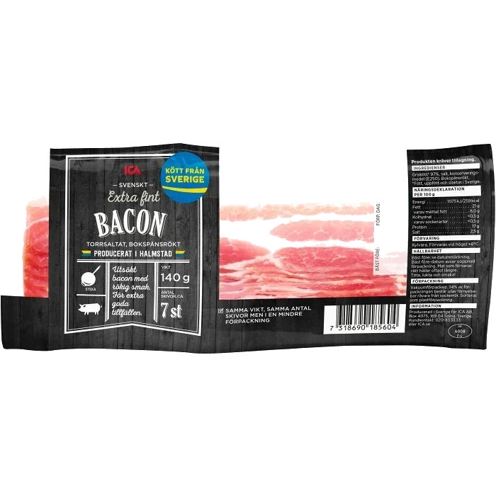 Bacon Extra Fin Torrsaltat 140g ICA
