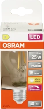 Lyspære Led Cl A 25 Klar Dim 827 E27 Osram