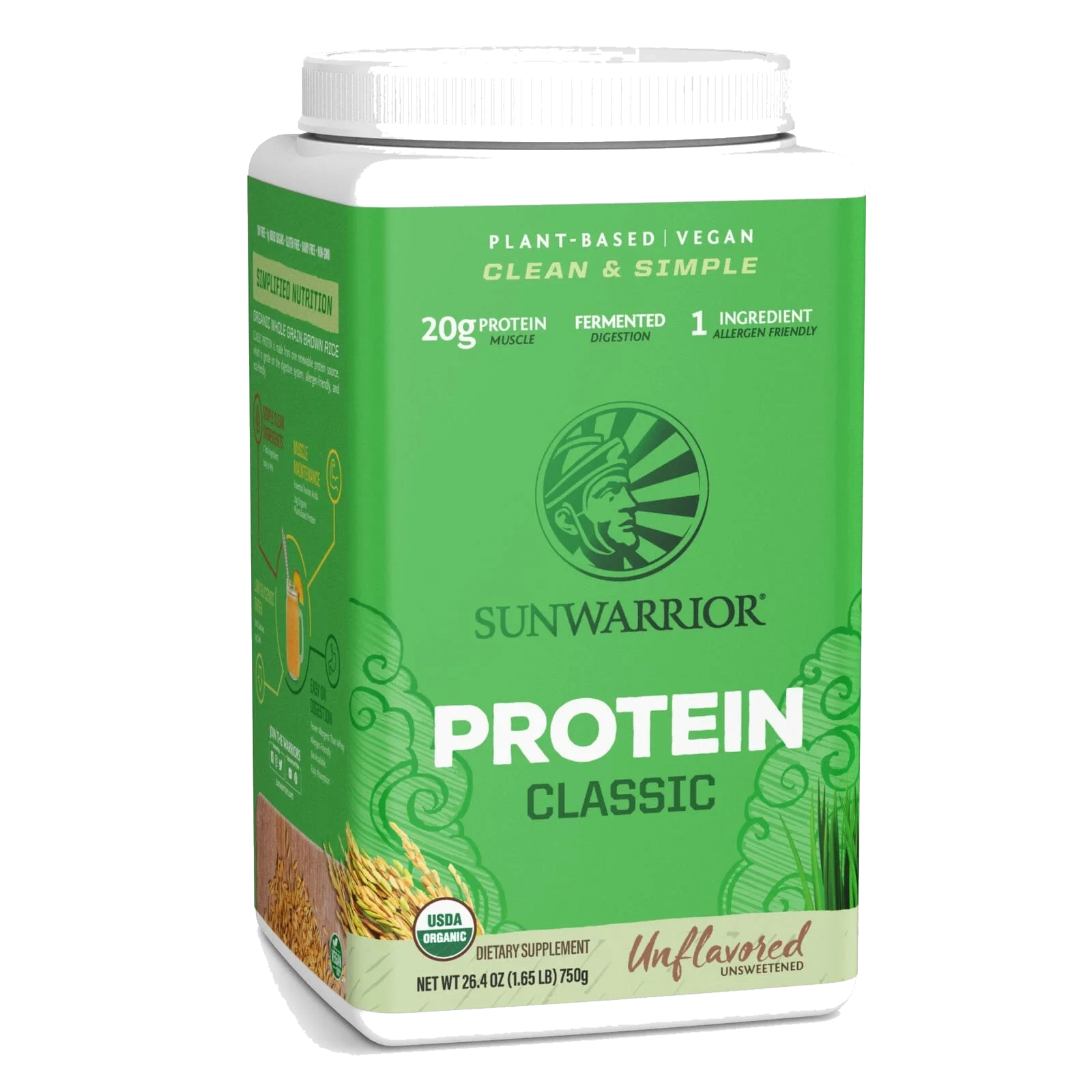 Sunwarrior classic unflavored proteinpulver 750 g