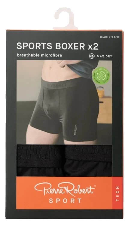 Sports Boxer Men Black Xl 2pk Pierre-Robert