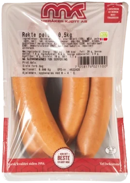 Røkte Pølser 0,5 kg Meråker Kjøtt