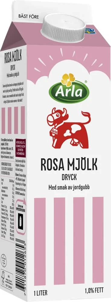 Rosa Mjölkdryck Jordgubb 1%