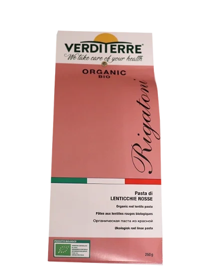 Verditerre Rigatoni Rød Linsepasta 250g Økologisk