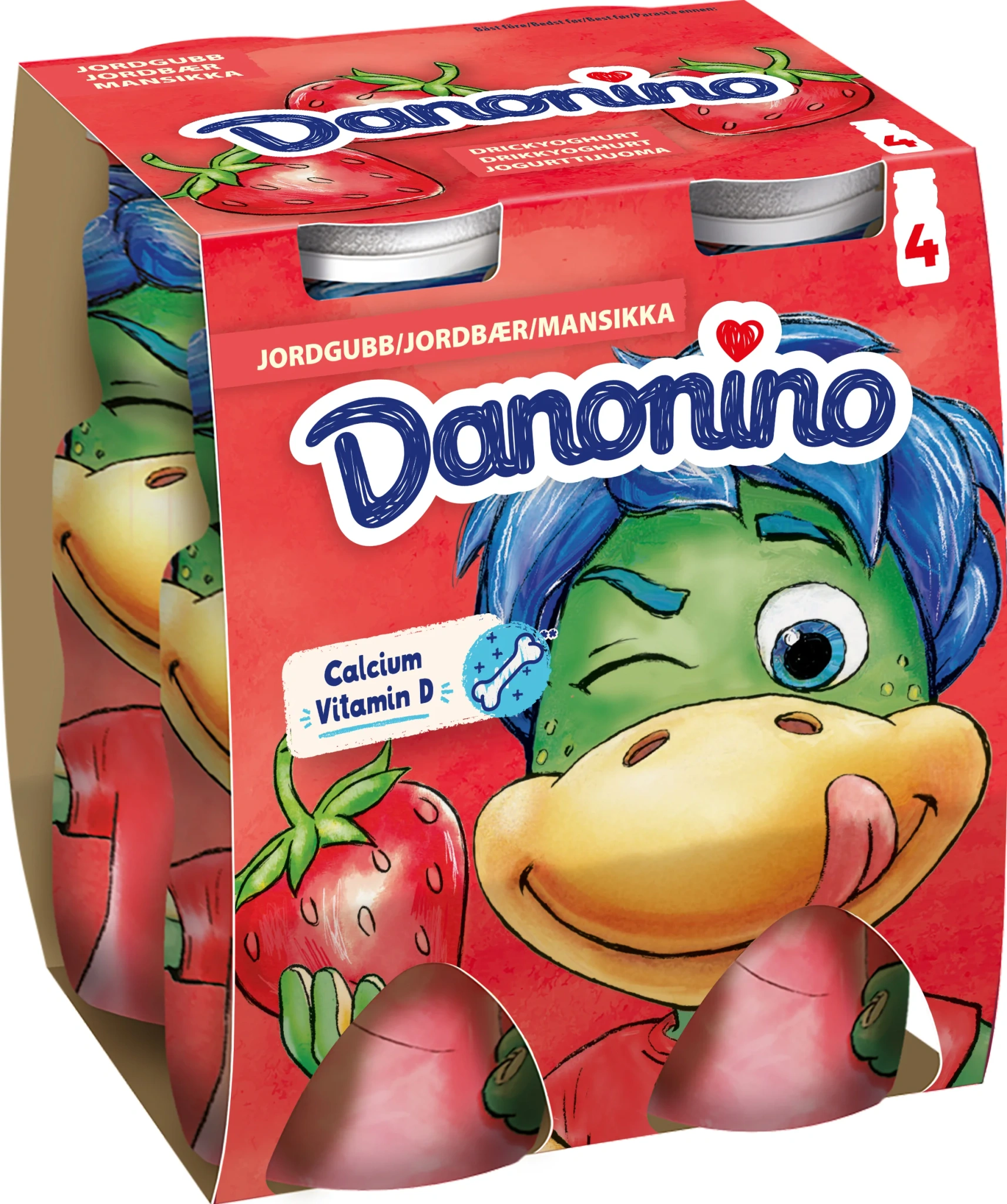 Drickyoghurt Dino Jordgubb 1,6% 4-pack