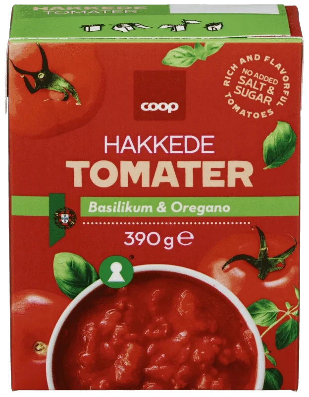 Coop Hakkede Tomater Basilikum 390g