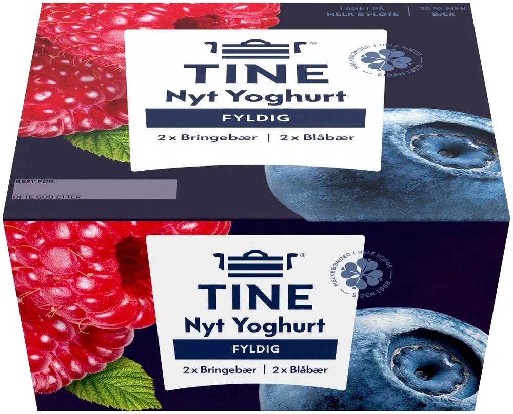 Nyt yoghurt blåbær og bringebær