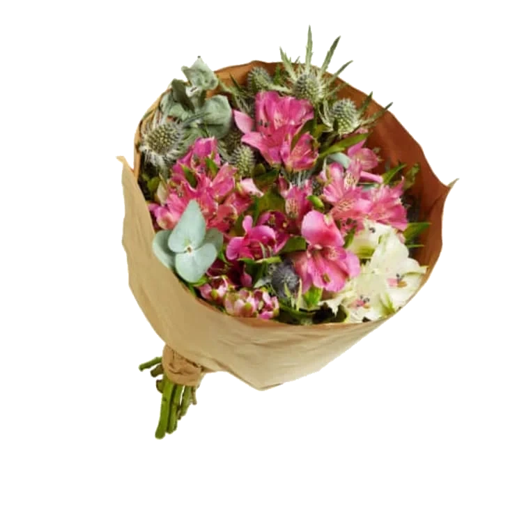 Helgebukett Alstromeria Eukalyptus Eryngium