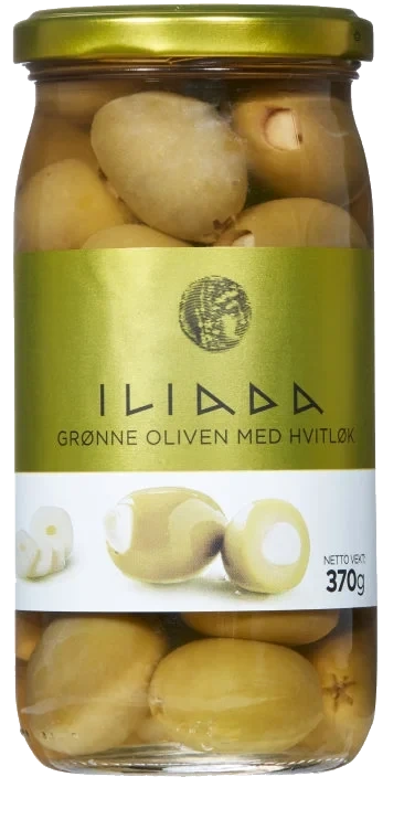 Oliven Grønn m/Hvitløk 370g Iliada