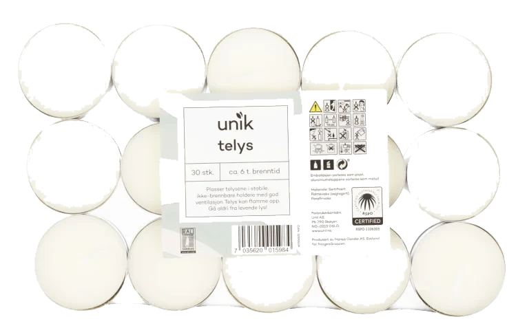 Telys Hvite 6timer 30stk Unik