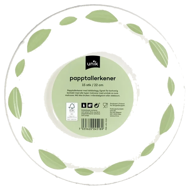 Papptallerken Dekor 22cm 15stk Unik