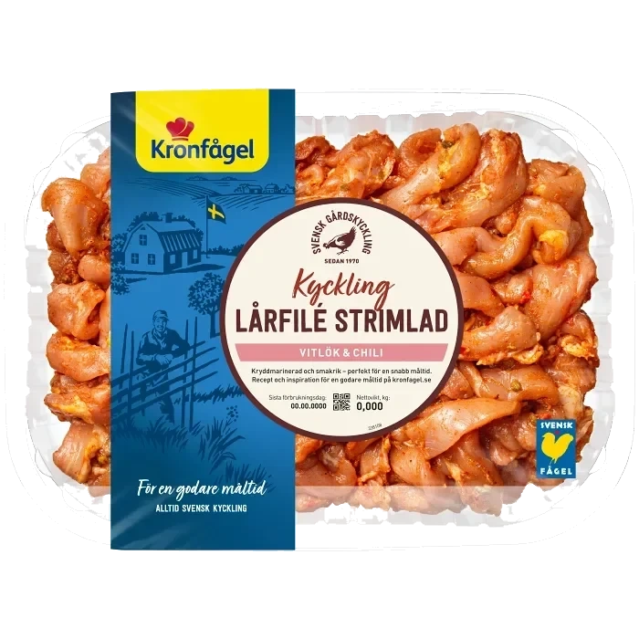 Kycklinglårfilé strimlad vitlök chili ca 600g Kronfågel