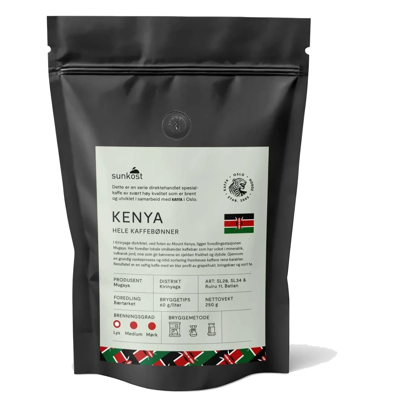 Kaffe Kenya Hele Bønner Økologisk 250 g