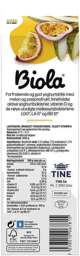 Biola® yoghurtdrikk melon & pasjonsfrukt
