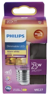 Led Classic Filament 25w E27 Krone Klar Warmglow Dimbar Philips