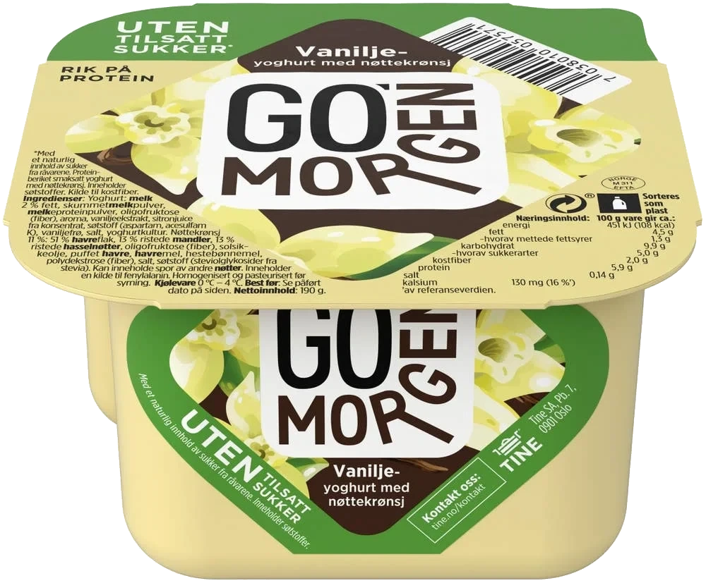 Go'morgen vaniljeyoghurt med nøttecrisp