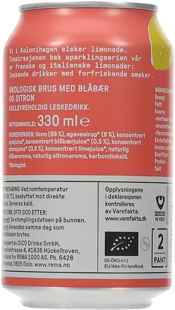 Økologisk Sparkling blåbær og sitron